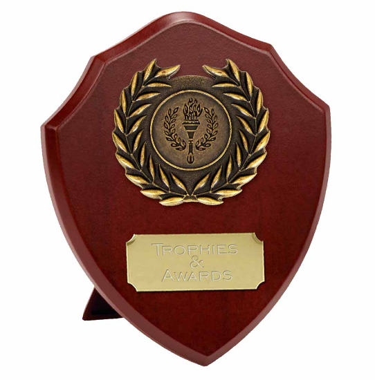 Picture of Triumph Gold Laurel Wooden Presentation Shield  12.5cm